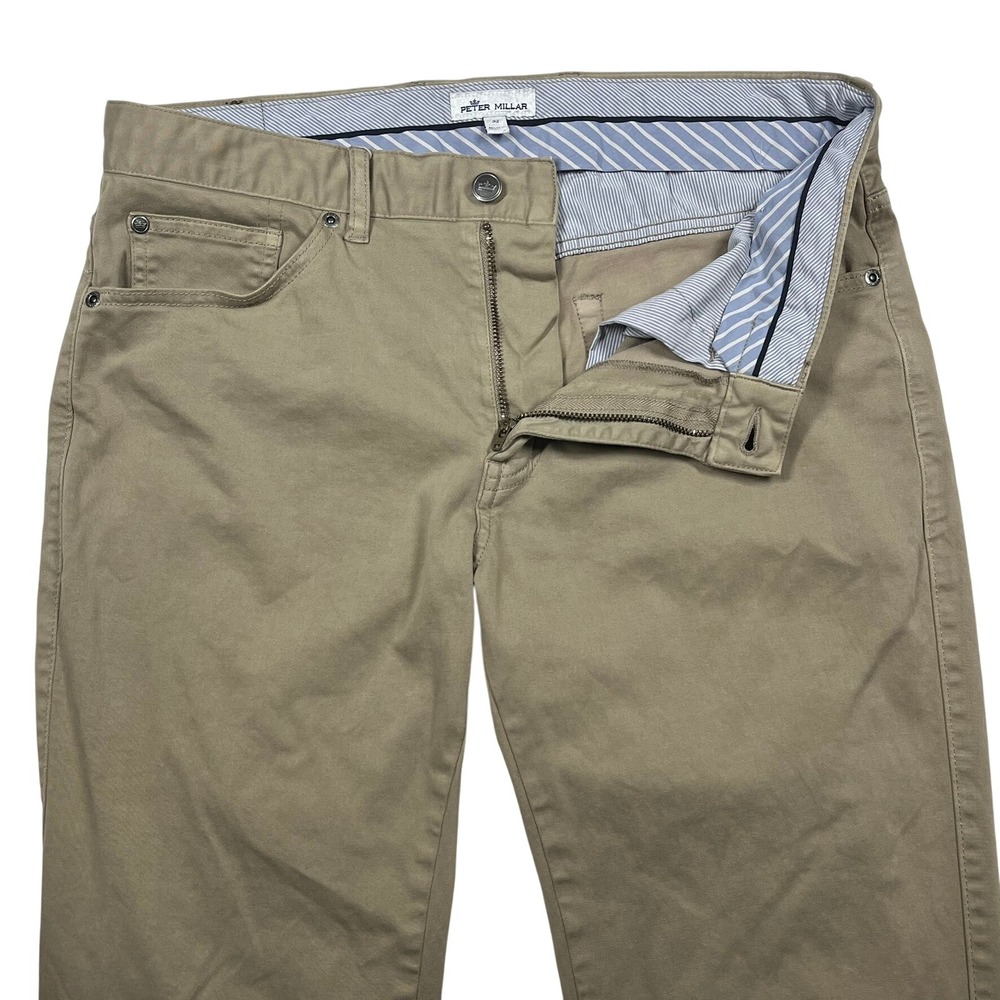 Peter Millar Signature Sateen Five-Pocket Pants Mens 32x33 Khaki ME0B39 *Flaw - Picture 5 of 16